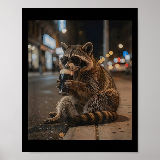 Funny st patricks day racoon drinking dark beer  poster (Front)
