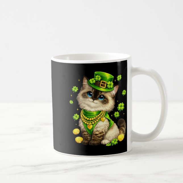 Funny St Patricks Day Ragdoll Cat Leprechaun Hat Coffee Mug (Right)