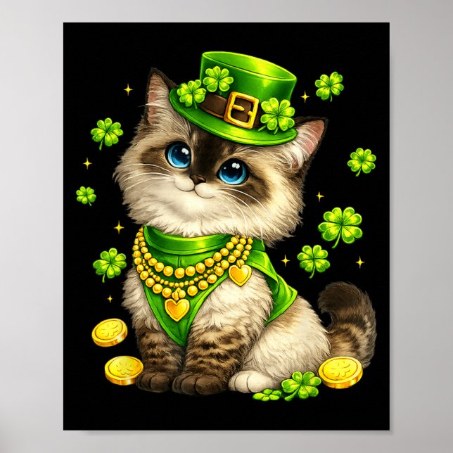 Funny St Patricks Day Ragdoll Cat Leprechaun Hat Poster (Front)