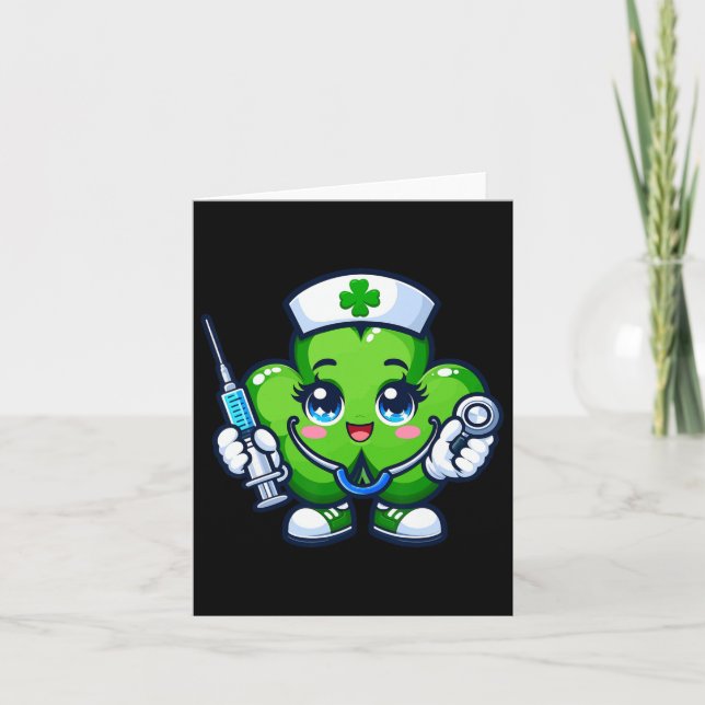 Funny St Patricks Day Shamrock Nurse Stethoscope S Card (Front)