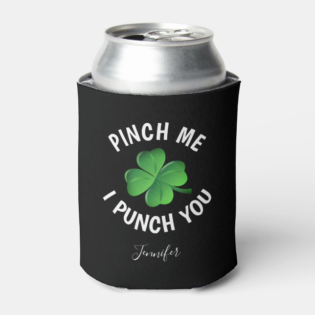 Funny St Patricks Day Shamrock Personalised Name Can Cooler (Can Front)