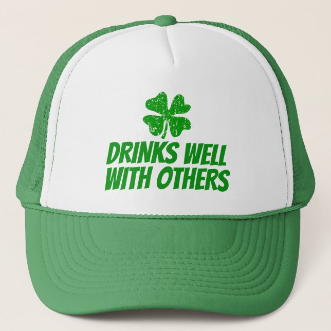 Funny St Patricks Day trucker hats with shamrock (Front)