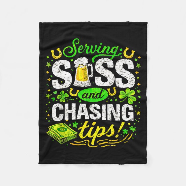 Funny st patricks day waitress bartender waiter fleece blanket (Front)