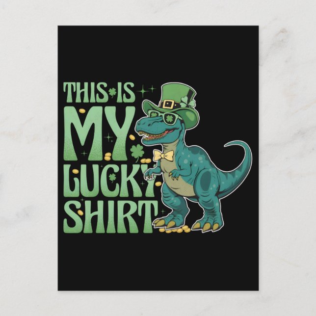 Funny st patricks holiday leprechaun trex dinosaur postcard (Front)