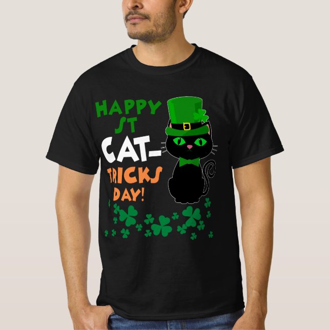 Funny St Pat's Paddy Patrick Day's Happy St Cat Tr T-Shirt (Front)