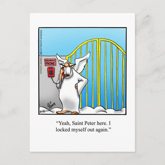 Funny "St. Peter Locked Out" Postcard (Front)