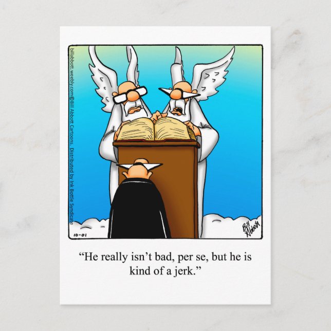 Funny "St. Peter & The Jerk" Humour Postcard (Front)
