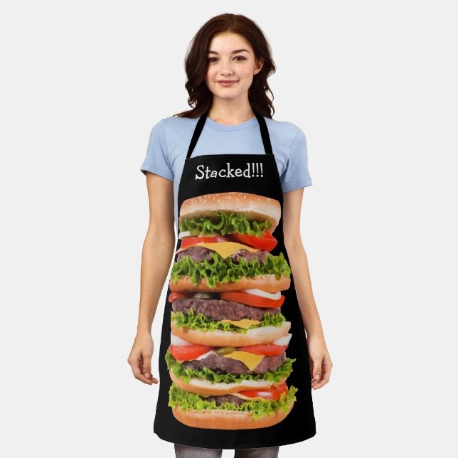 Funny Stacked Hamburger Food Kitchen Theme Apron (Worn)