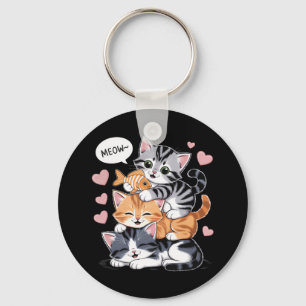 Funny Stacked Kittens Purramid of Paws Key Ring