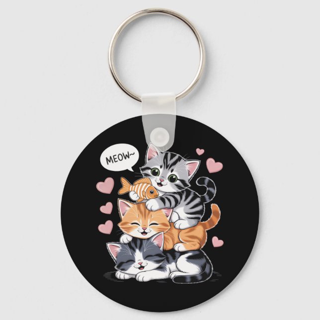 Funny Stacked Kittens Purramid of Paws Key Ring (Front)