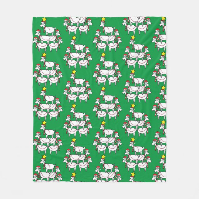 Funny Stacked Santa Goats Fleece Blanket (Front)