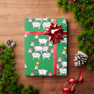 Funny Stacked Santa Goats Wrapping Paper