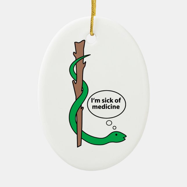Funny Staff of Asclepius Ceramic Tree Decoration (Front)