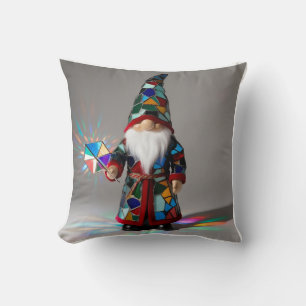 Funny Stained Glass Gnome: Catching the Light Cushion