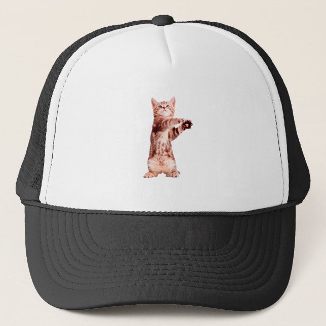 Funny standing playful kitten trucker hat (Front)