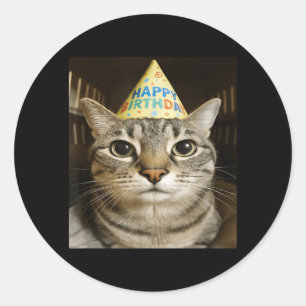 Funny Staring Meme Cat Birthday Greeting S Boys Classic Round Sticker