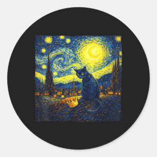 Funny Starry Night Van Gogh Cat No King for Men Classic Round Sticker