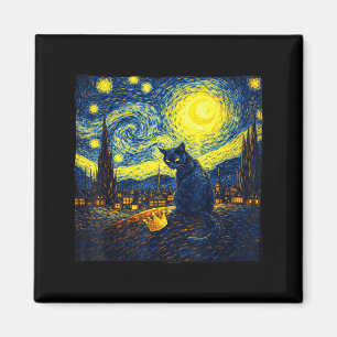 Funny Starry Night Van Gogh Cat No King for Men Magnet