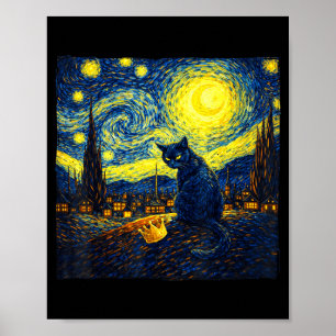 Funny Starry Night Van Gogh Cat No King for Men Poster