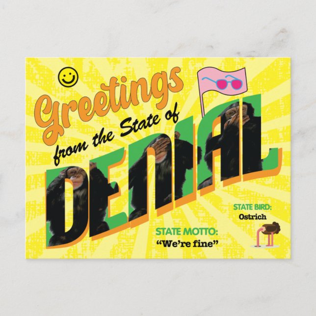 Funny State of Denial Greetings Postcard (Front)