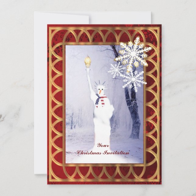 Funny statue of Liberty snowman Christmas Invitation (Front)