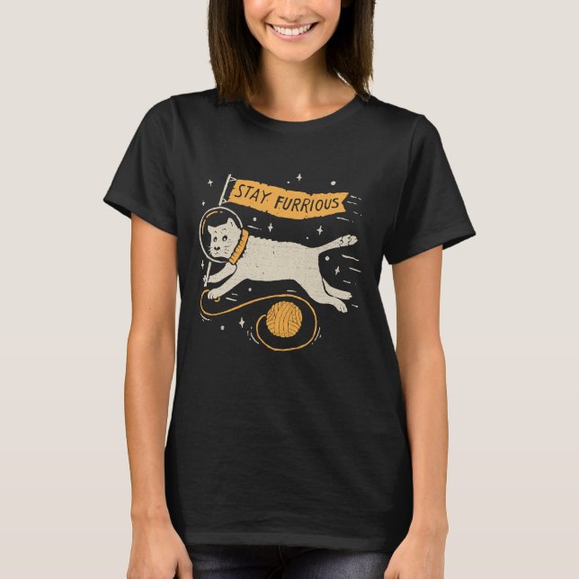 Funny Stay Furrious Cat Astronaut Space Pet Wool  T-Shirt (Front)