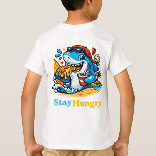 Funny Stay Hungry Shark Eating Pizza Summer Beach  T-Shirt