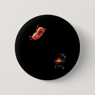 Funny Steak Dive Bbq Grilling Cartoon Humour 6 Cm Round Badge