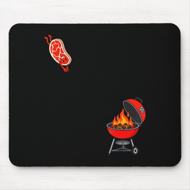 Funny Steak Jumping On To Grill Dive Flying Bbq Mouse Pad (Front)