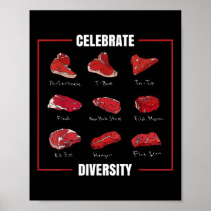 Funny Steak Shirt Celebrate Diversity Types Of Ste Poster