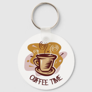 Funny steaming hot mug saying "Coffee Time"! Key Ring