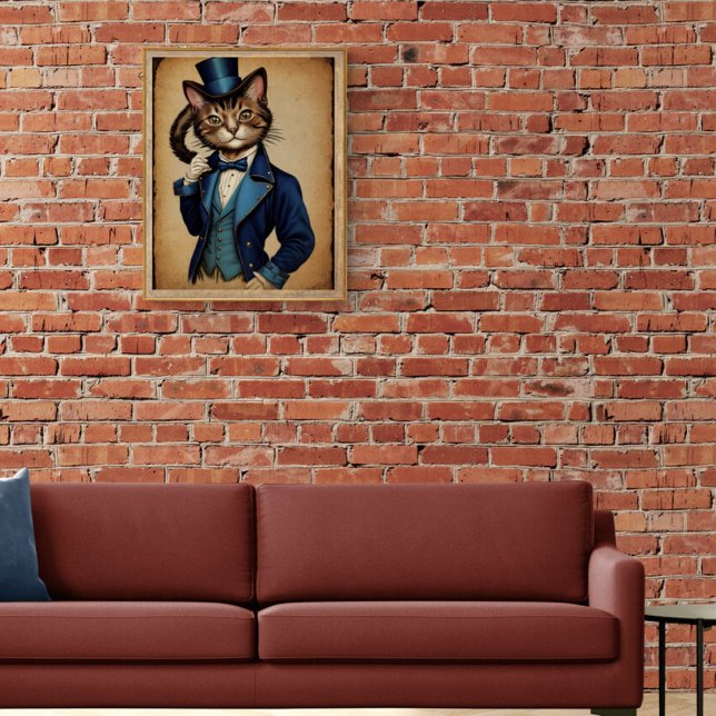Funny Steampunk Cat In blue Jacket Poster (Creator Uploaded)