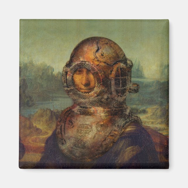Funny Steampunk Diver's Helmet Mona Lisa da Vinci Magnet (Front)