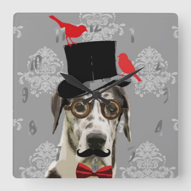 Funny steampunk dog square wall clock (Front)