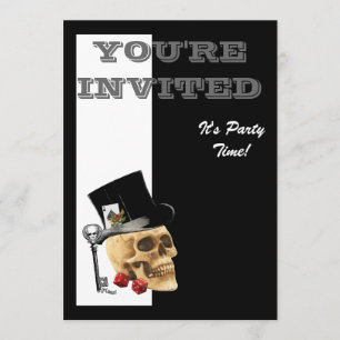 Funny Steampunk gothic gambler skull Invitation