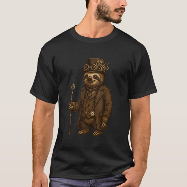 Funny Steampunk Sloth Art T-Shirt (Front)