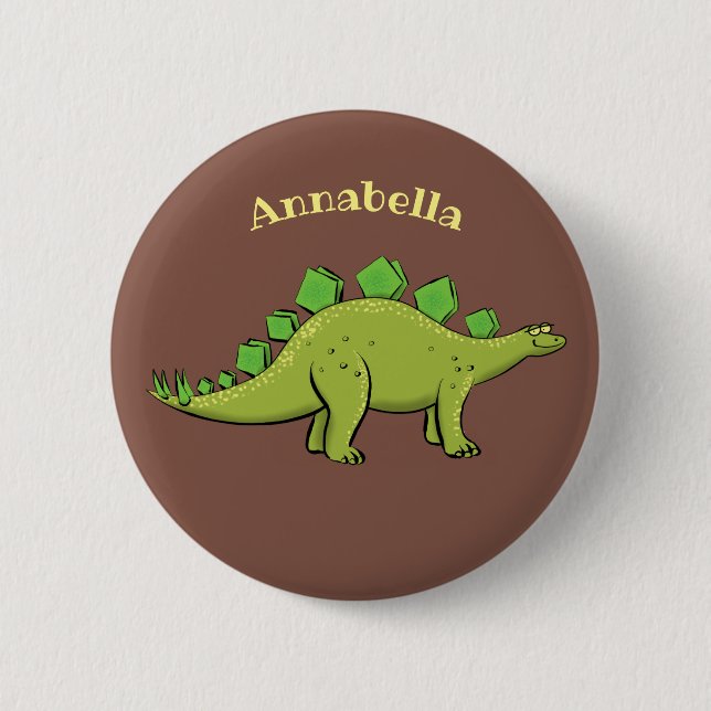Funny stegosaurus dinosaur cartoon 6 cm round badge (Front)