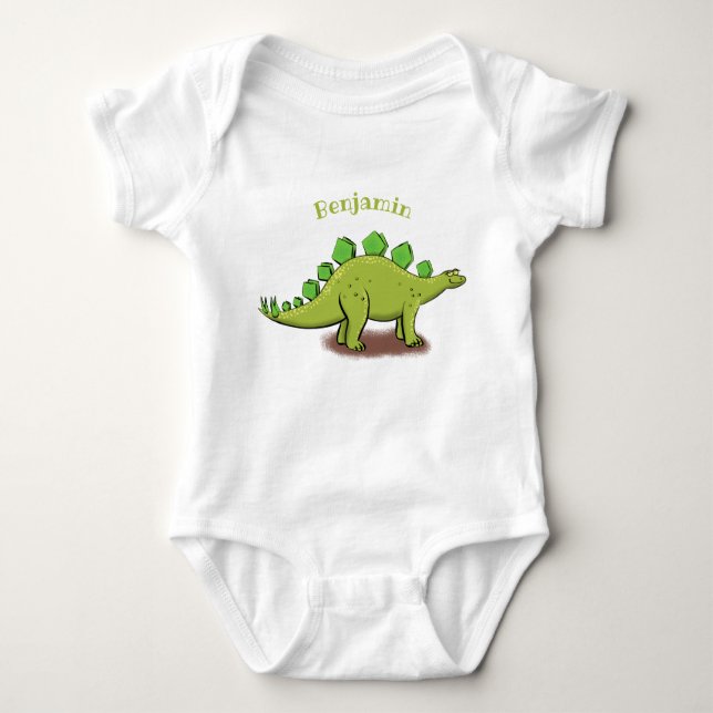 Funny stegosaurus dinosaur cartoon baby bodysuit (Front)