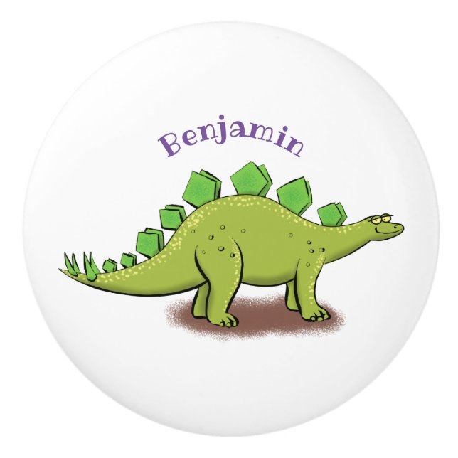 Funny stegosaurus dinosaur cartoon ceramic knob (Front)