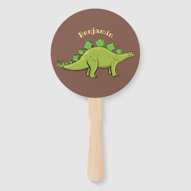 Funny stegosaurus dinosaur cartoon hand fan (Front)