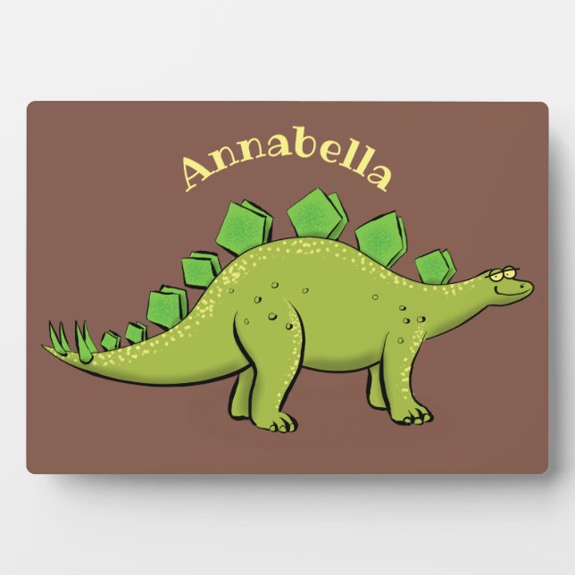 Funny stegosaurus dinosaur cartoon plaque (Front)