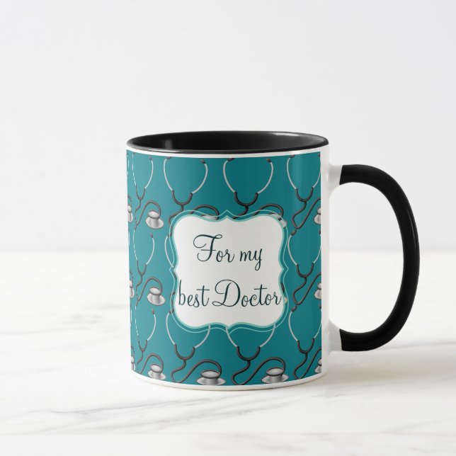 Funny stethoscope for doctor on dark teal green mug (Right)