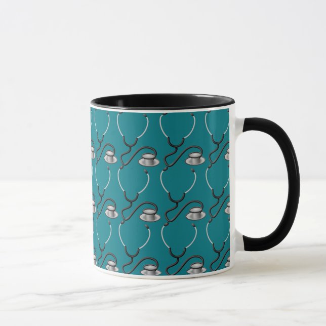 Funny stethoscope for doctor on dark teal green mug (Right)