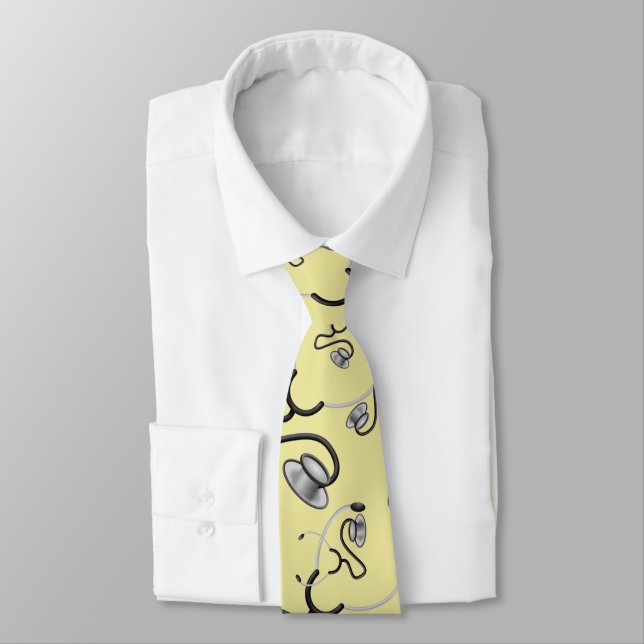 Funny stethoscopes for doctors on cream yellow tie (Tied)
