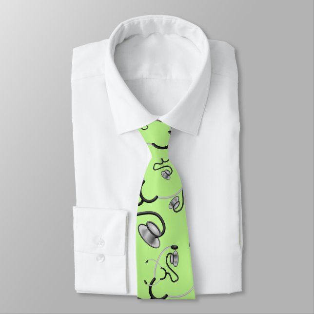 Funny stethoscopes for doctors on light green tie (Tied)