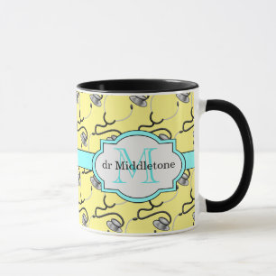 Funny stethoscopes for doctors on yellow name mug