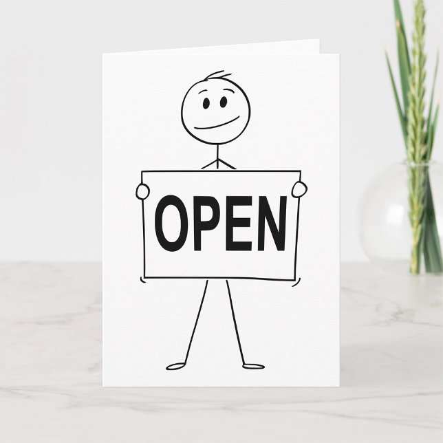 Funny Stick Figure Holding Open Sign  Card (Creator Uploaded)