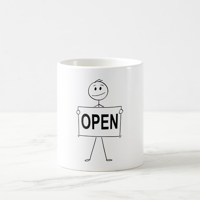 Funny Stick Figure Holding Open Sign  Coffee Mug (Creator Uploaded)