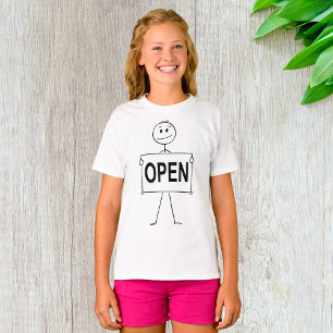 Funny Stick Figure Holding Open Sign  T-Shirt