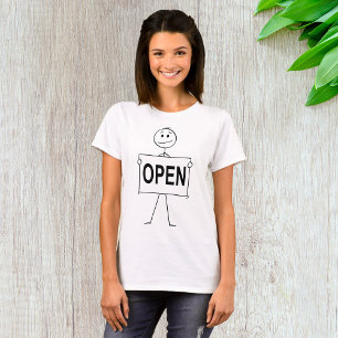Funny Stick Figure Holding Open Sign T-Shirt